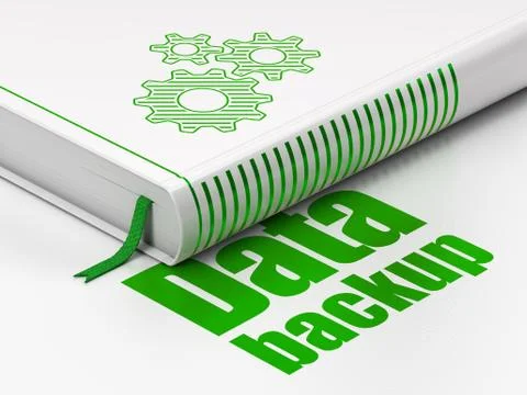 Information concept: book Gears, Data Backup on white background Stock Illustration