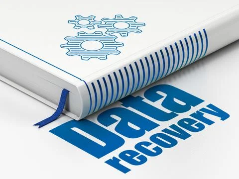 Information concept: book Gears, Data Recovery on white background Stock Illustration