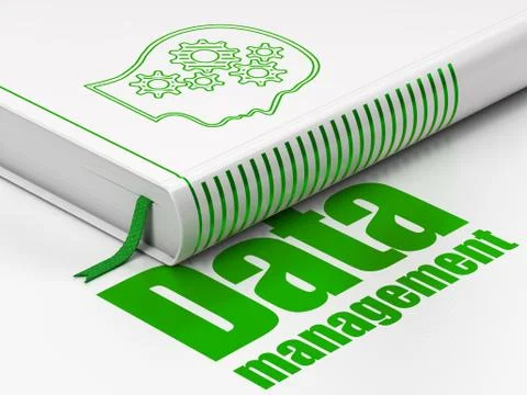 Information concept: book Head With Gears, Data Management on white background Stock Illustration