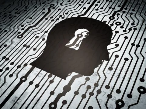 Information concept: circuit board with Head With Keyhole Stockillustratie