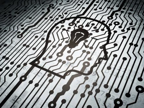 Information concept: circuit board with Head With Lightbulb Stockillustratie