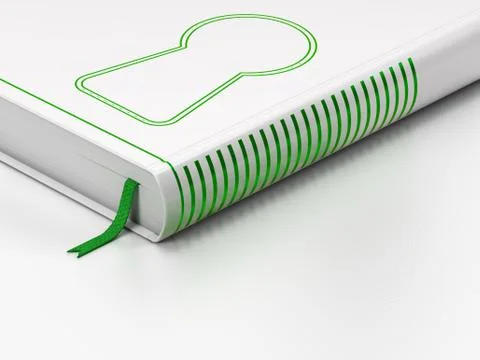 Information concept: closed book, Keyhole on white background Stock Illustration