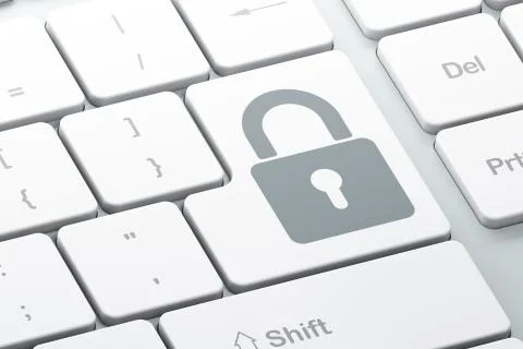 Information concept: Closed Padlock on computer keyboard background Illustrazione stock