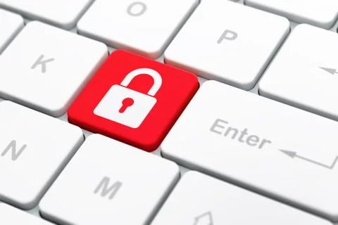 Information concept: Closed Padlock on computer keyboard backgro Illustrazione stock