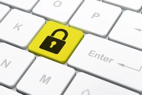 Information concept: Closed Padlock on computer keyboard background Illustrazione stock