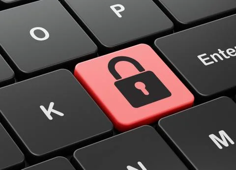 Information concept: Closed Padlock on computer keyboard background Illustrazione stock