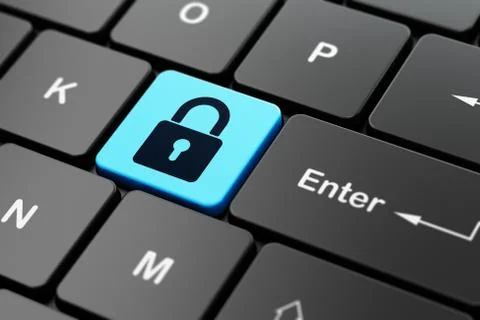 Information concept: Closed Padlock on computer keyboard background Illustrazione stock