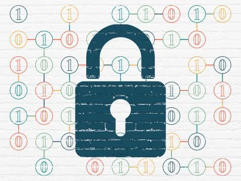 Information concept: Closed Padlock on wall background Stock Illustration