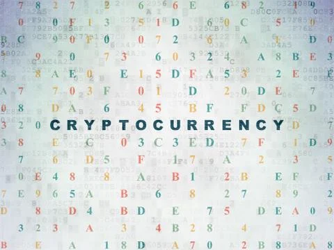 Information concept: Cryptocurrency on Digital Data Paper background Illustrazione stock