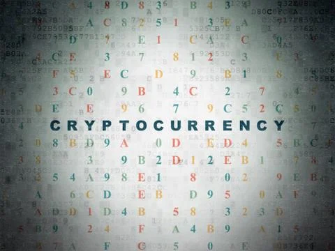 Information concept: Cryptocurrency on Digital Data Paper background Stockillustratie
