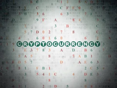 Information concept: Cryptocurrency on Digital Data Paper background Illustrazione stock