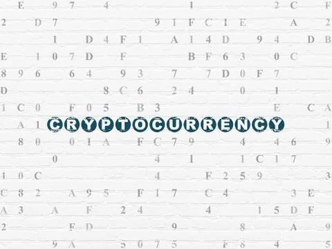 Information concept: Cryptocurrency on wall background Stock Illustration