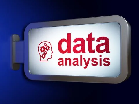 Information concept: Data Analysis and Head With Gears on billboard background Stock Illustration