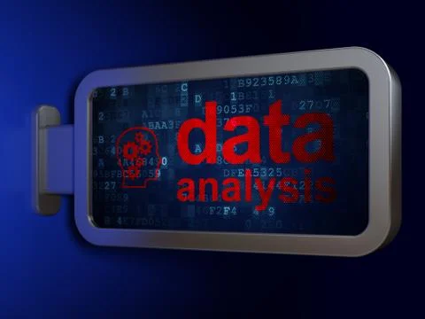 Information concept: Data Analysis and Head With Gears on billboard background Illustrazione stock