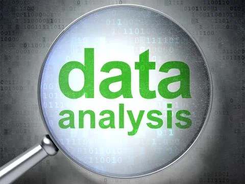 Information concept: Data Analysis with optical glass Illustrazione stock
