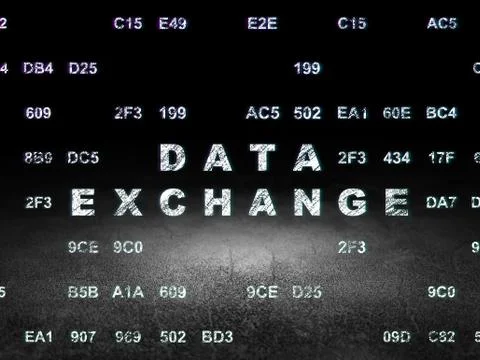 Information concept: Data Exchange in grunge dark room Stock Illustration