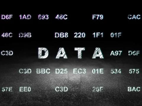 Information concept: Data in grunge dark room Stock Illustration