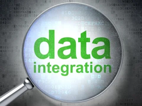 Information concept: Data Integration with optical glass Illustrazione stock