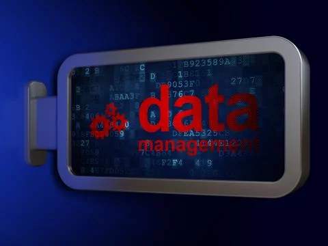 Information concept: Data Management and Gears on billboard back Stock Illustration