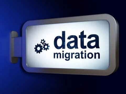 Information concept: Data Migration and Gears on billboard background Stock Illustration
