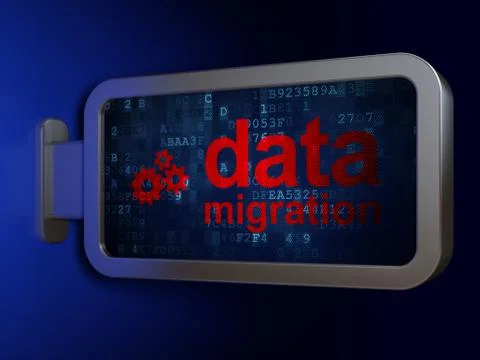 Information concept: Data Migration and Gears on billboard background Stock Illustration