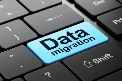 Information concept: Data Migration on computer keyboard background Stock Illustration