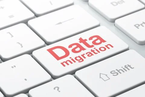 Information concept: Data Migration on computer keyboard background Stock Illustration