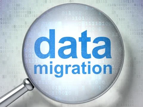 Information concept: Data Migration with optical glass Stock Illustration