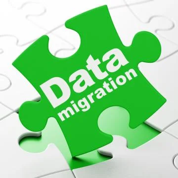 Information concept: Data Migration on puzzle background 库存插图