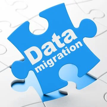 Information concept: Data Migration on puzzle background Illustrazione stock