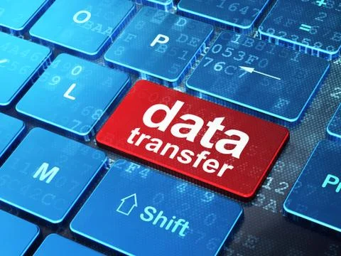 Information concept: Data Transfer on computer keyboard background Illustrazione stock