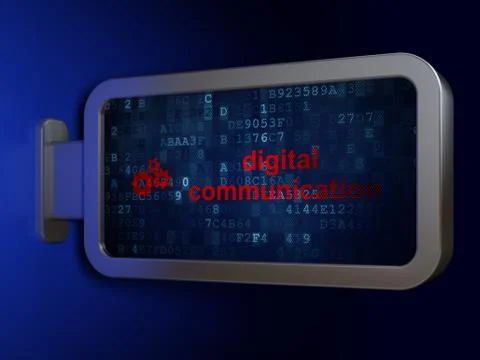 Information concept: Digital Communication and Gears on billboard background 스톡 일러스트