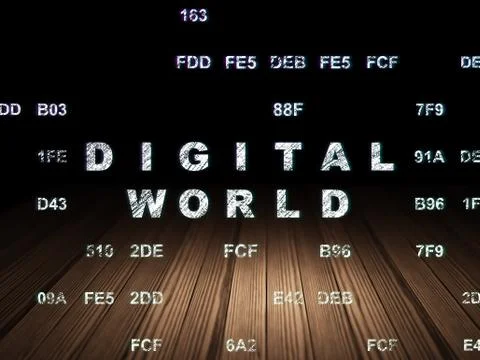 Information concept: Digital World in grunge dark room Stock Illustration