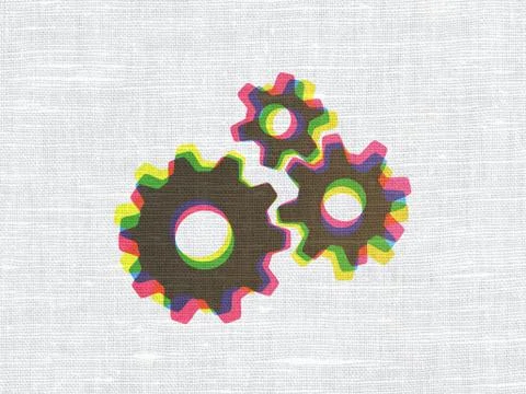Information concept: Gears on fabric texture background Stock Illustration