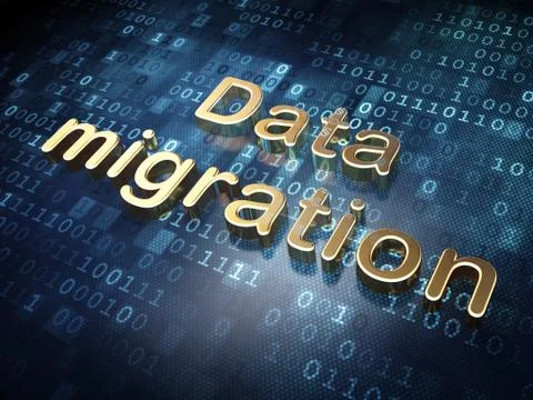 Information concept: Golden Data Migration on digital background Stock Illustration
