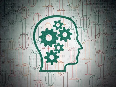 Information concept: Head With Gears on Digital Paper background Иллюстрация