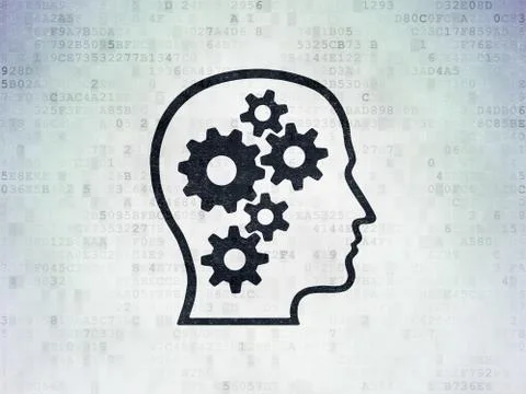 Information concept: Head With Gears on Digital Data Paper background Illustrazione stock