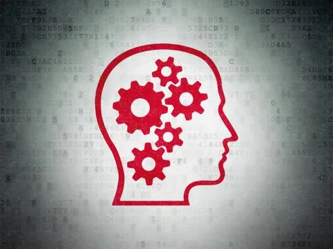 Information concept: Head With Gears on Digital Data Paper background Illustrazione stock