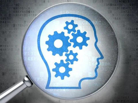 Information concept: Head With Gears with optical glass on digi Stockillustratie