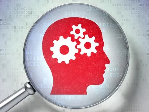 Information concept: Head With Gears with optical glass on digi Stock Illustration