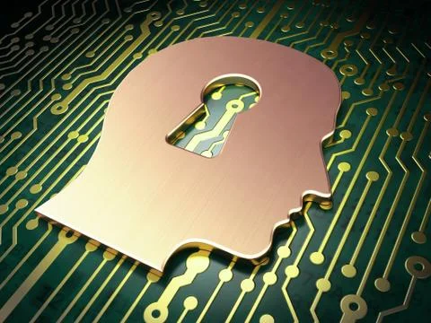 Information concept: Head With Keyhole on circuit board background Stockillustratie