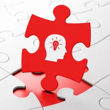 Information concept: Head With Light Bulb on puzzle background Stock Illustration