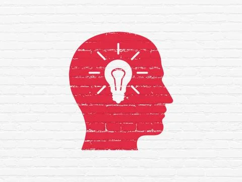 Information concept: Head With Light Bulb on wall background Stock Illustration