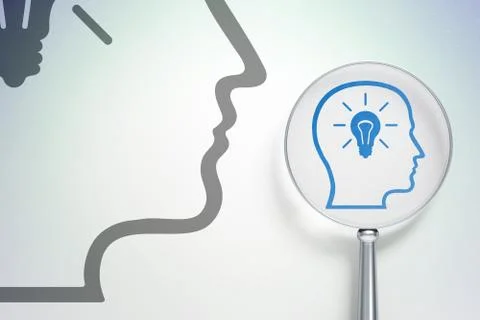 Information concept:  Head With Lightbulb with optical glass on digital Stockillustratie