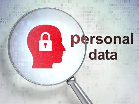 Information concept: Head With Padlock and Personal Data with optical glass Stock-Illustration