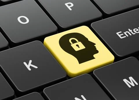 Information concept: Head With Padlock on computer keyboard background Stock Illustration