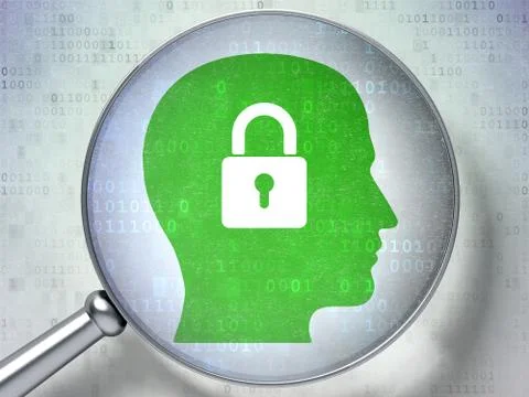 Information concept: Head With Padlock with optical glass on di 스톡 일러스트