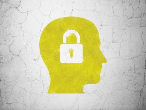 Information concept: Head With Padlock on wall background Stock Illustration