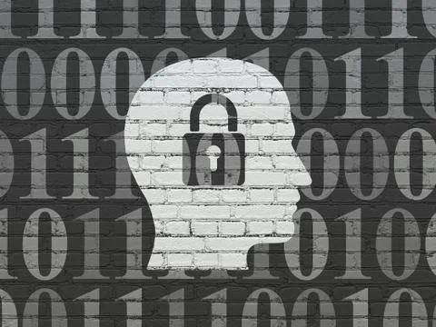 Information concept: Head With Padlock on wall background Illustrazione stock