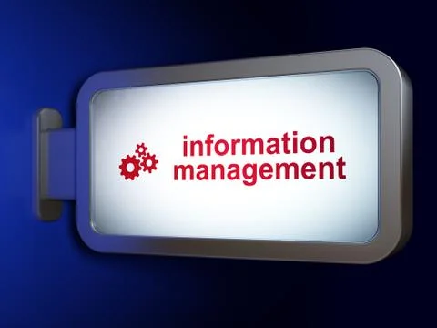 Information concept: Information Management and Gears on billboard background Illustrazione stock